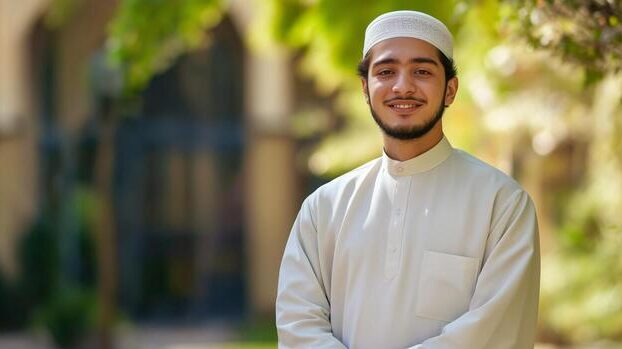 Islamic… A happy child holding a Quran symbolizing a strong Islamic identity